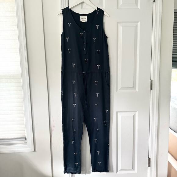 Thinking Mu Organic Cotton Faces Silhouette Sleeveless Relaxed Jumpsuit Medium - Picture 2 of 11